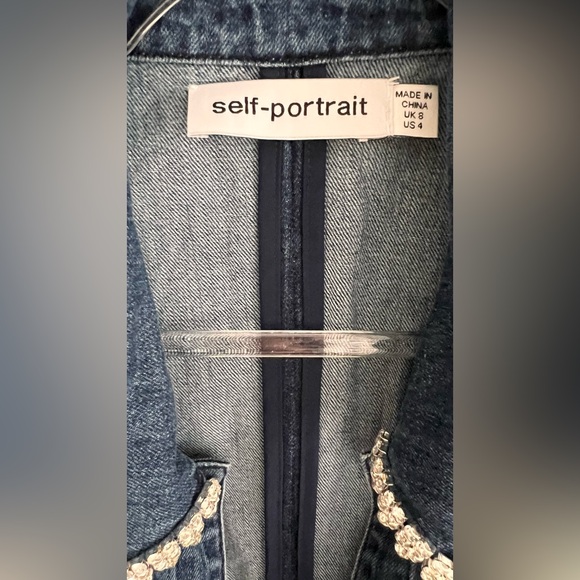 NEW: Self-Portrait Rhinestone Denim Collared Mini Dress - US 4 - Picture 4 of 5